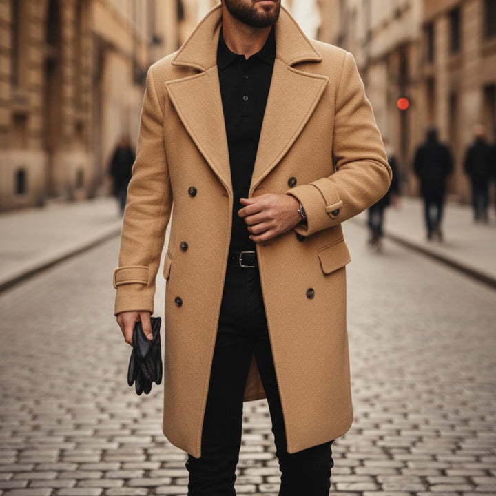 Six-Button Double-Breasted Wool-Look Coat