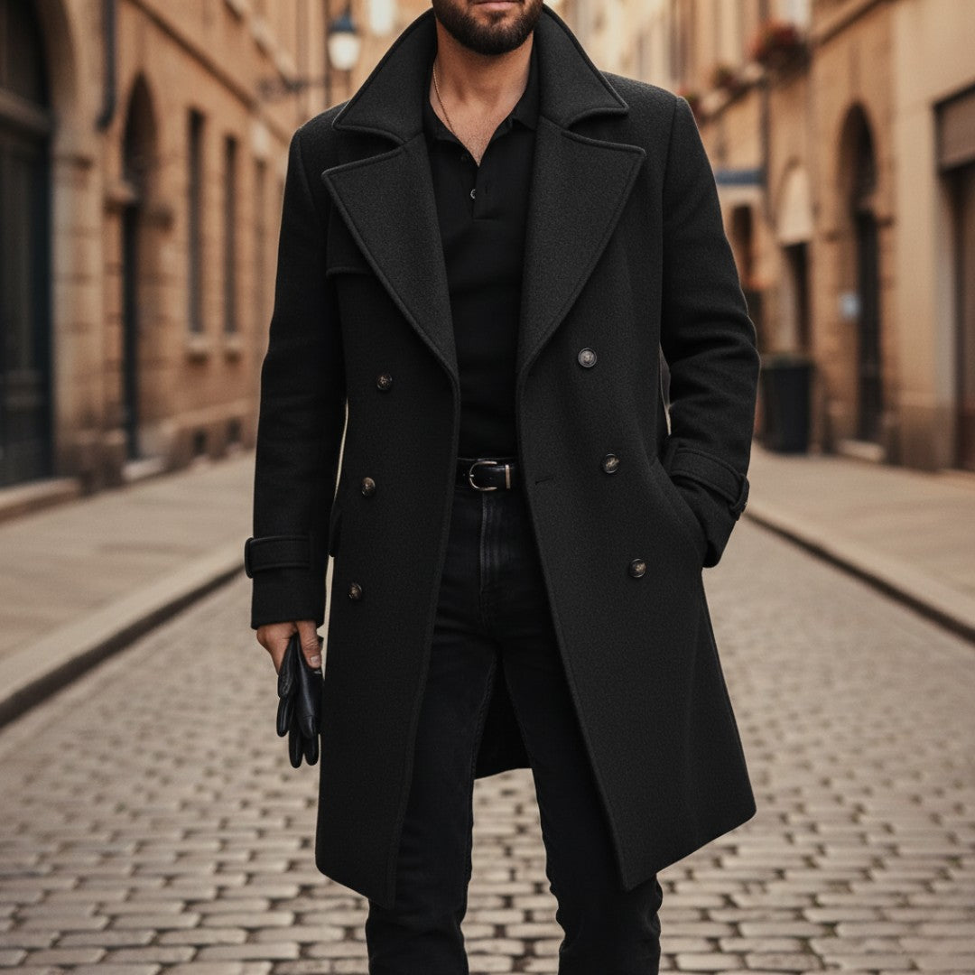 Six-Button Double-Breasted Wool-Look Coat