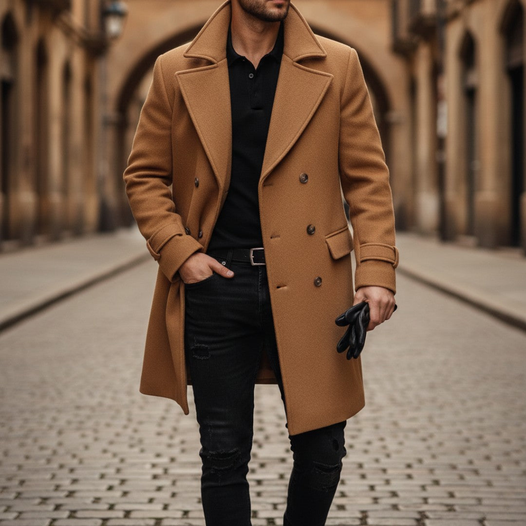 Six-Button Double-Breasted Wool-Look Coat