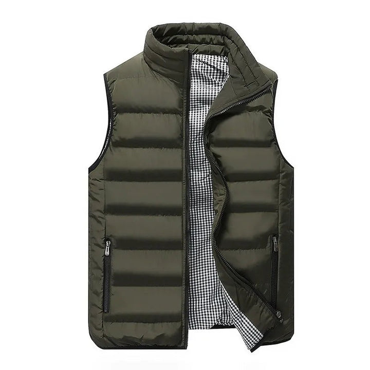 Channel-Quilted Stand Collar Puffer Vest