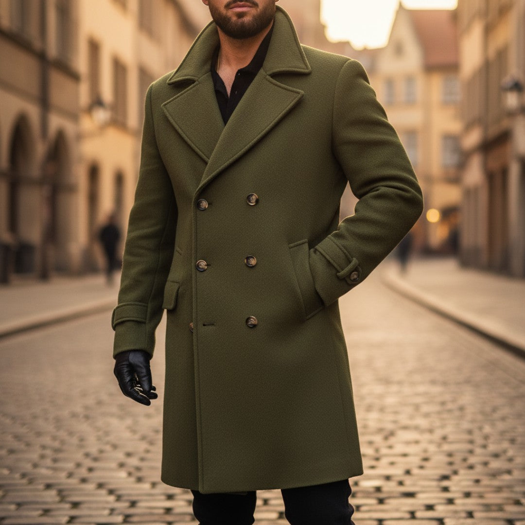 Six-Button Double-Breasted Wool-Look Coat