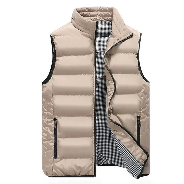 Channel-Quilted Stand Collar Puffer Vest