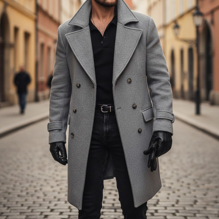 Six-Button Double-Breasted Wool-Look Coat