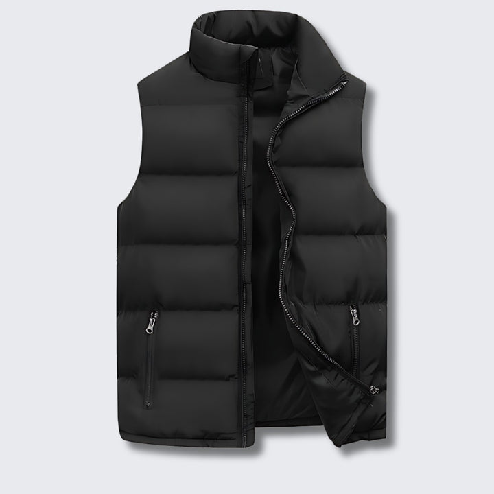 Channel-Quilted Stand Collar Puffer Vest