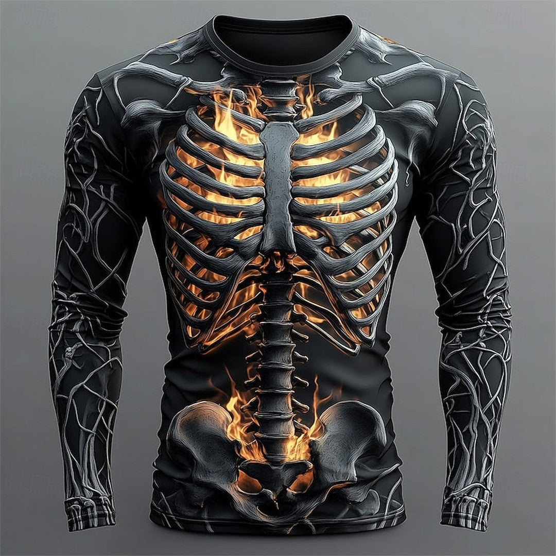Charflame - Long Sleeve Shirt Flame Skeleton Graphic Print