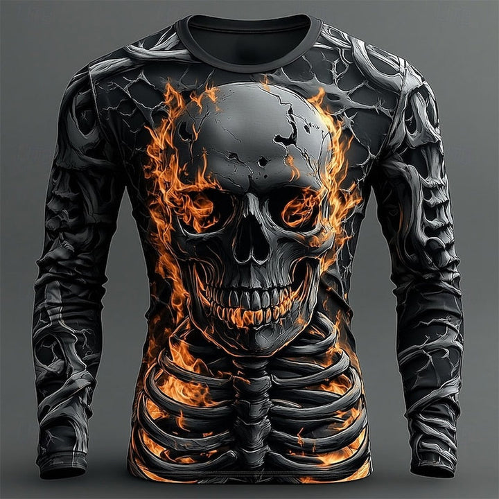 Charflame - Long Sleeve Shirt Flame Skeleton Graphic Print