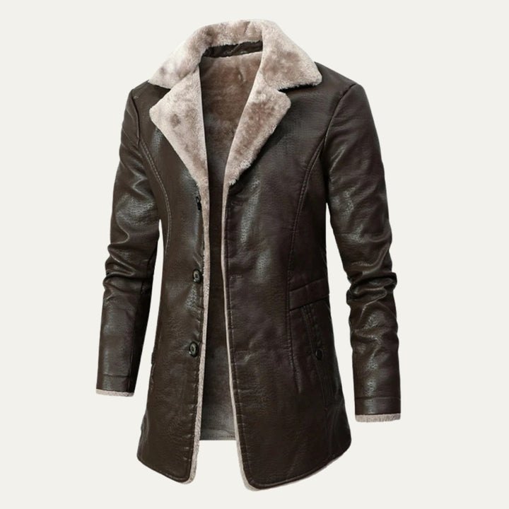Ravenscar - Longline Leather-Look Coat Plush Shearling-Look Collar