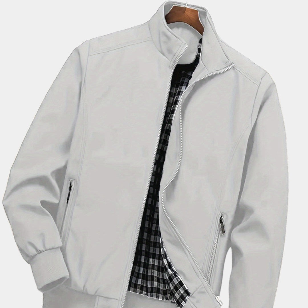 Plaid-Lined Zip Bomber Jacket