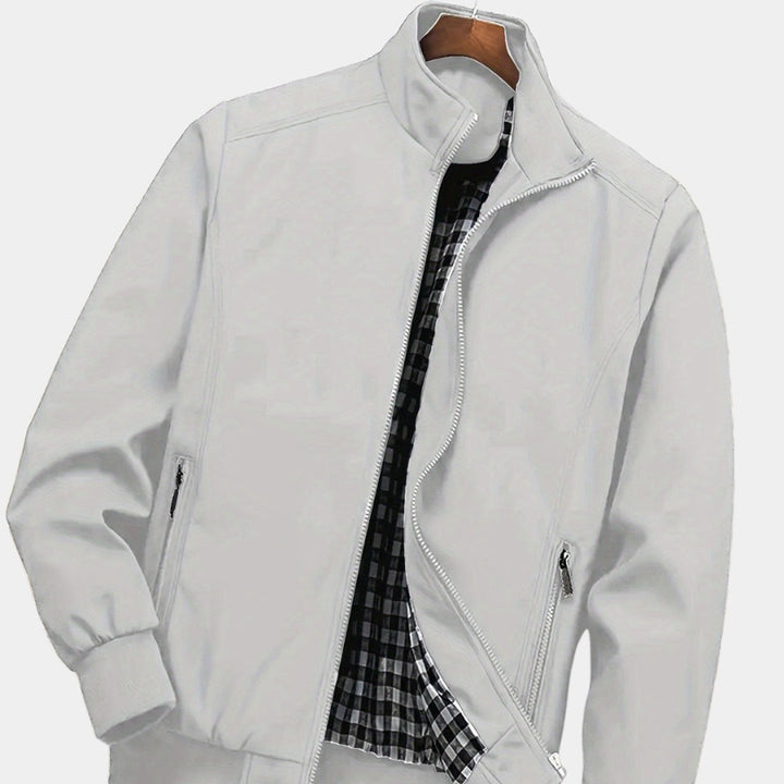 Plaid-Lined Zip Bomber Jacket