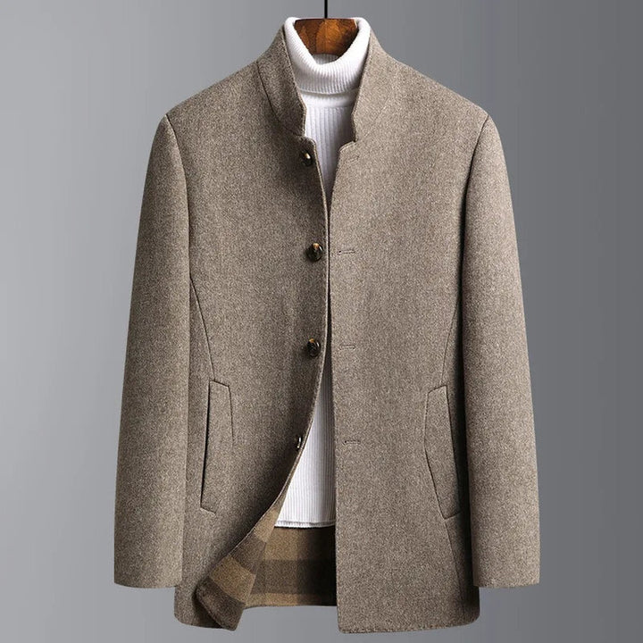 Wool-Look Stand Collar Three-Button Jacket