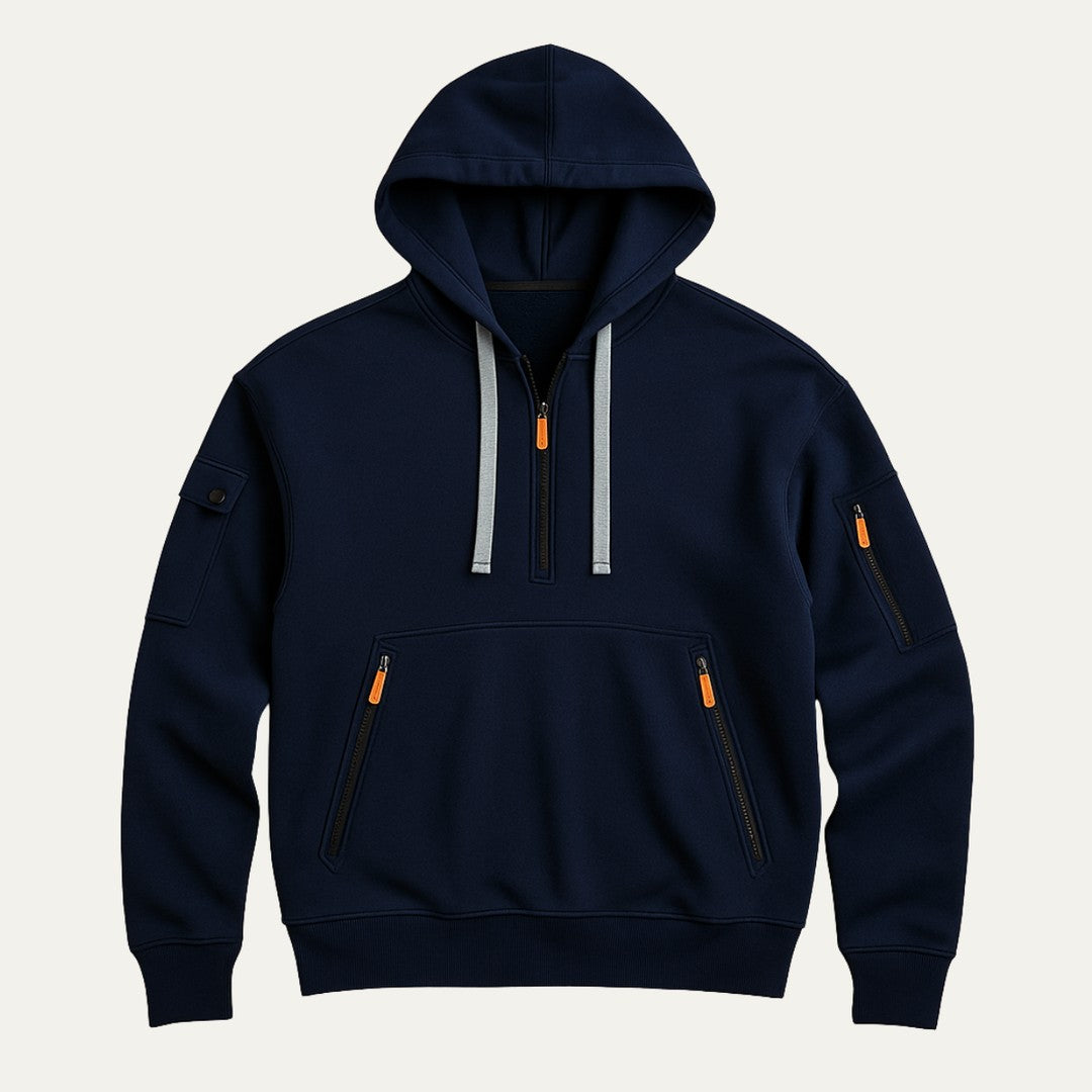 Half-Zip Kangaroo Pocket Hoodie with Sleeve Zip