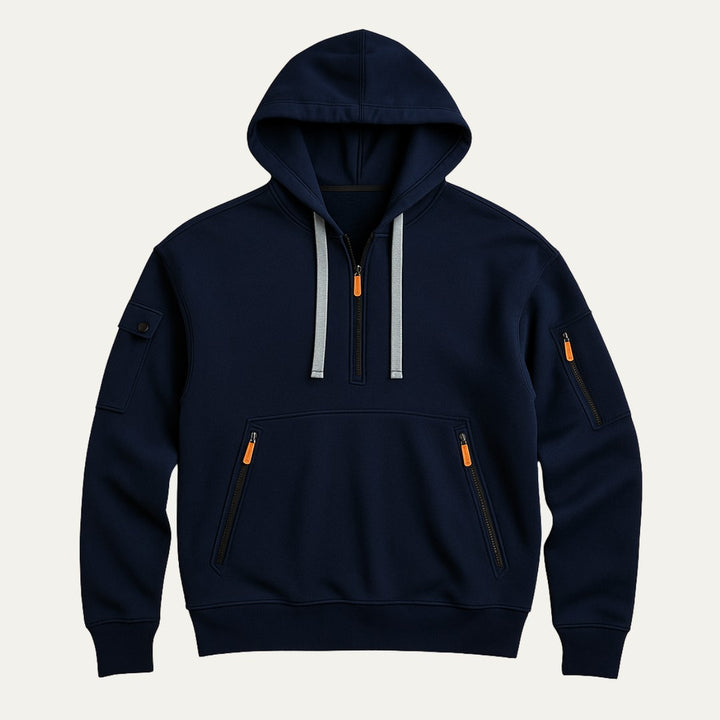 Half-Zip Kangaroo Pocket Hoodie with Sleeve Zip