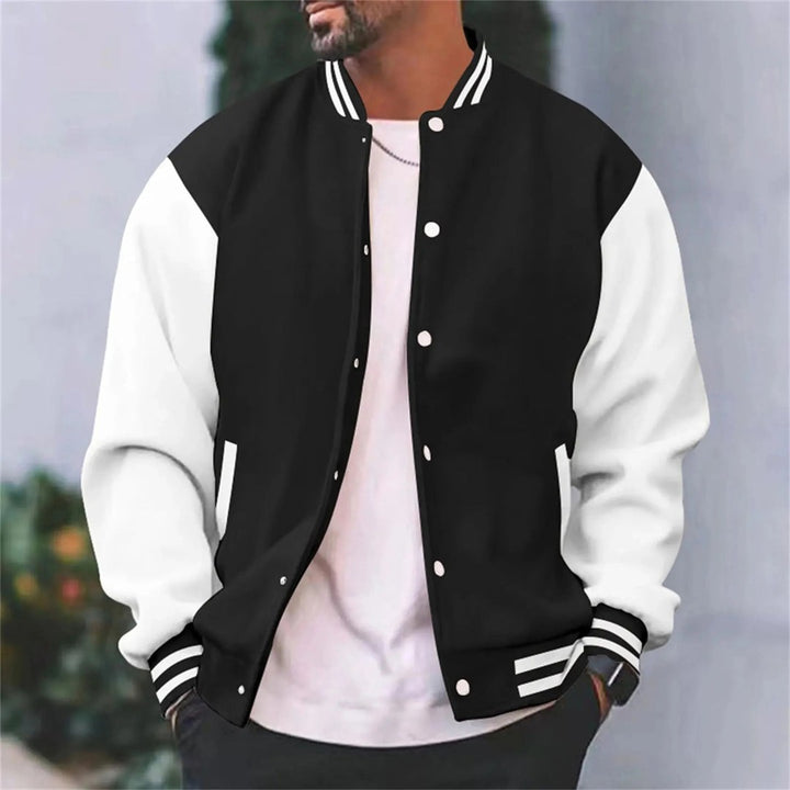 Contrast-Sleeve Snap-Front Varsity Jacket