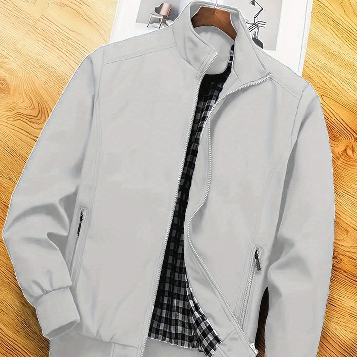 Plaid-Lined Zip Bomber Jacket