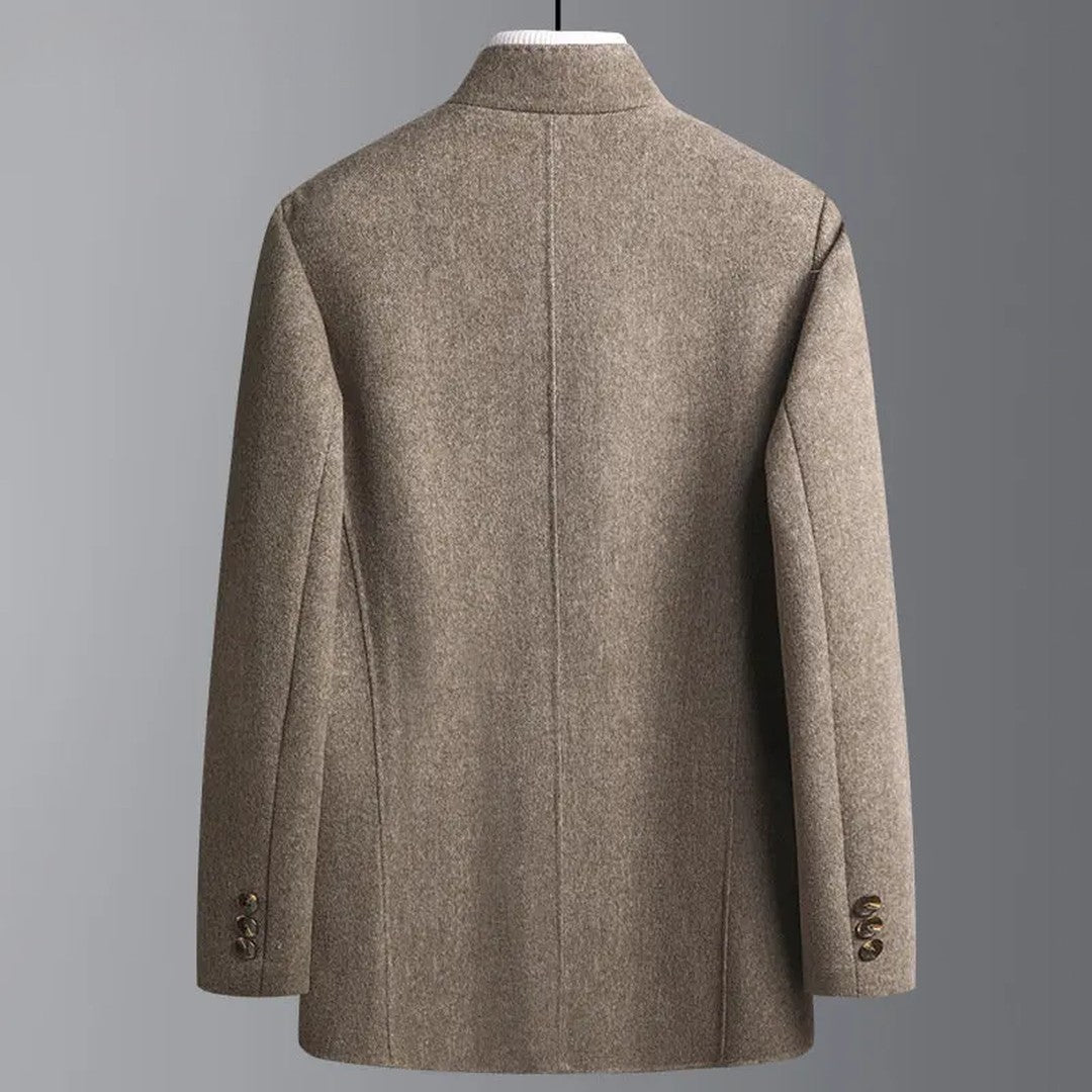 Wool-Look Stand Collar Three-Button Jacket