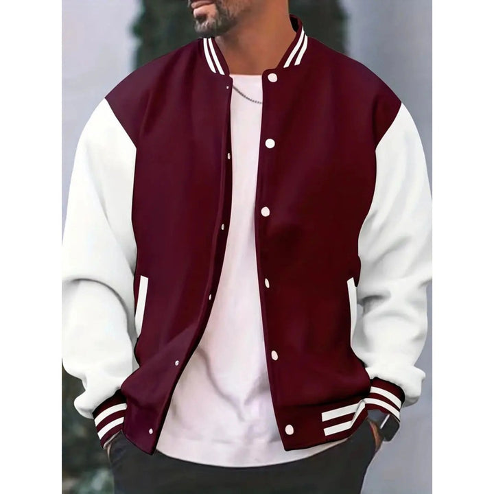 Contrast-Sleeve Snap-Front Varsity Jacket