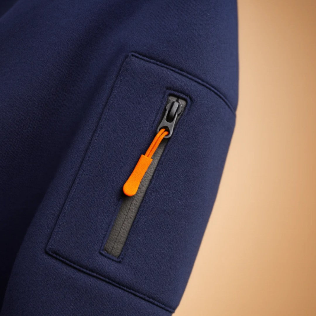 Half-Zip Kangaroo Pocket Hoodie with Sleeve Zip