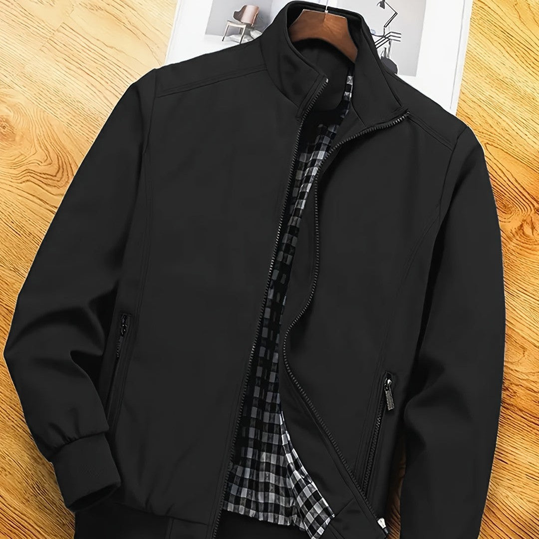 Plaid-Lined Zip Bomber Jacket