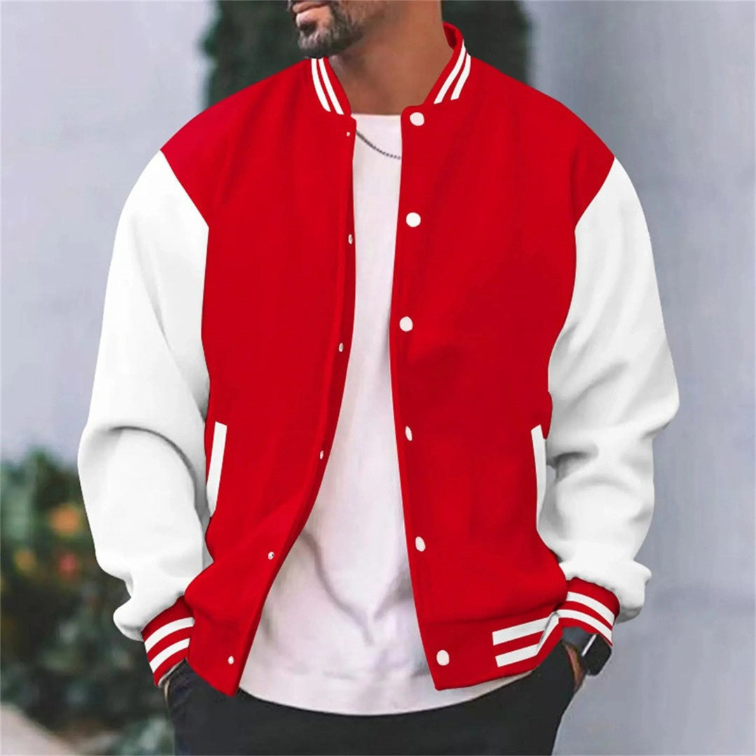 Contrast-Sleeve Snap-Front Varsity Jacket