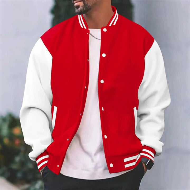 Contrast-Sleeve Snap-Front Varsity Jacket