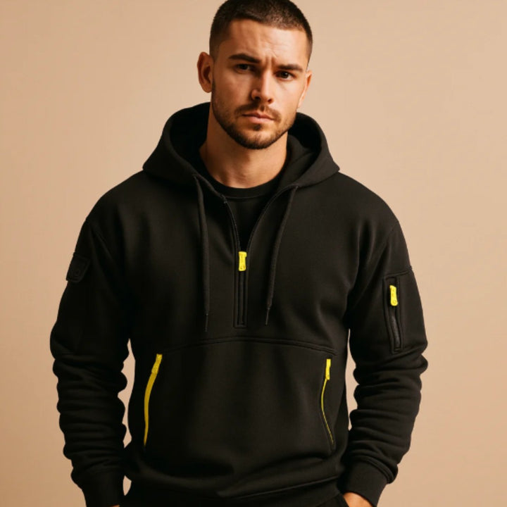 Half-Zip Kangaroo Pocket Hoodie with Sleeve Zip