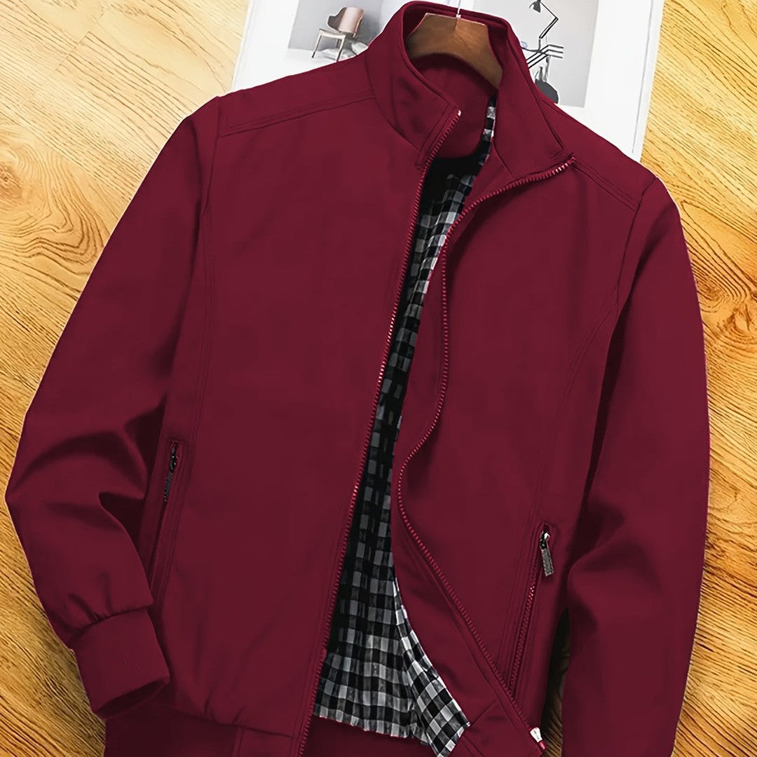 Plaid-Lined Zip Bomber Jacket