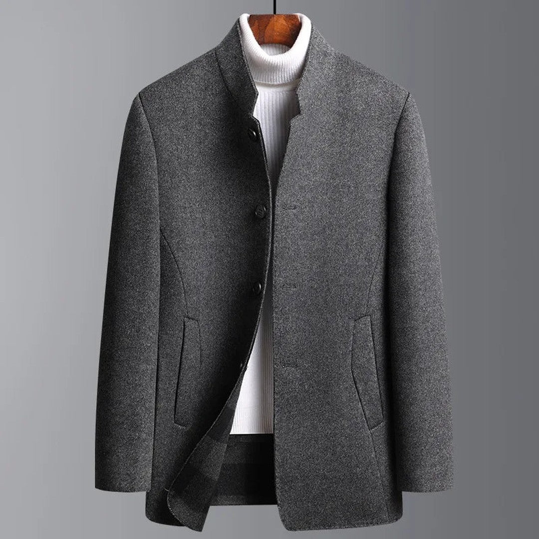 Wool-Look Stand Collar Three-Button Jacket