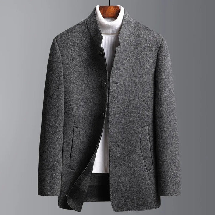 Wool-Look Stand Collar Three-Button Jacket