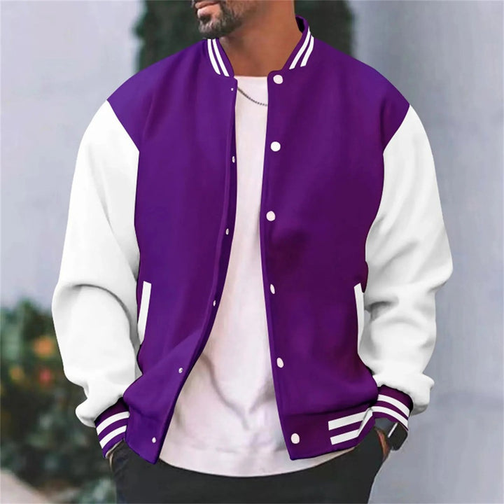 Contrast-Sleeve Snap-Front Varsity Jacket