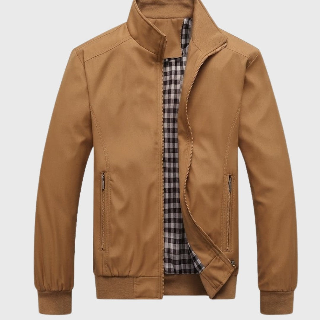 Plaid-Lined Zip Bomber Jacket