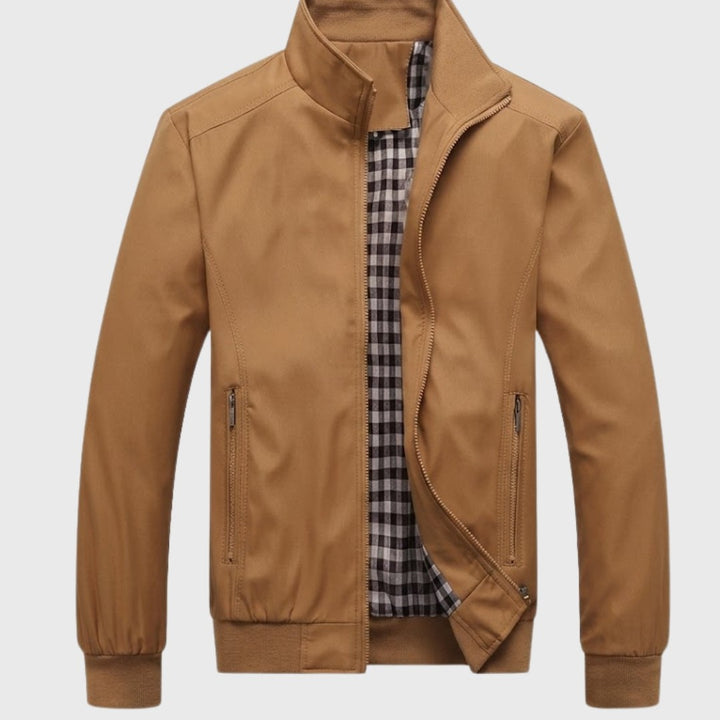 Plaid-Lined Zip Bomber Jacket