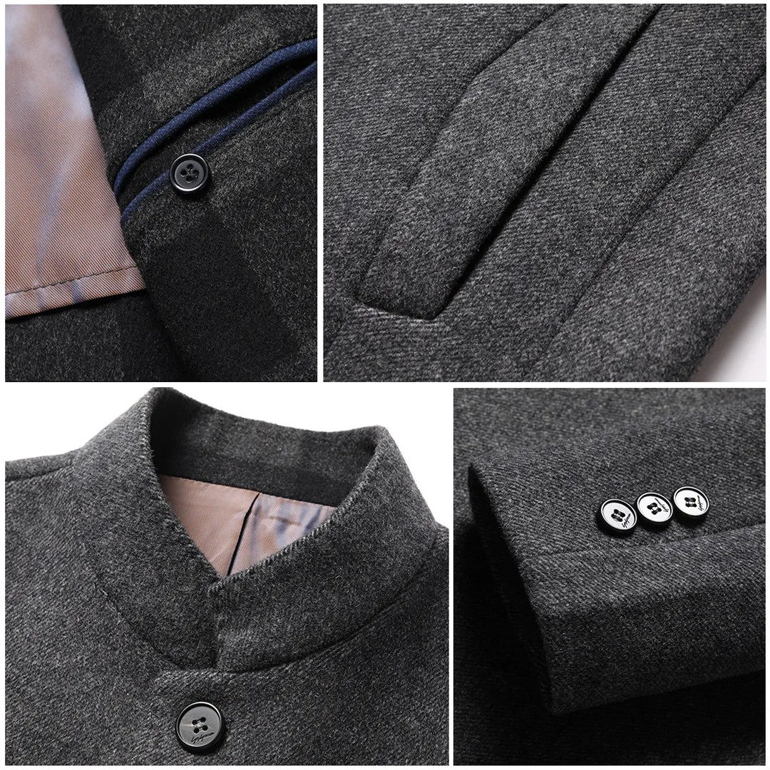 Wool-Look Stand Collar Three-Button Jacket