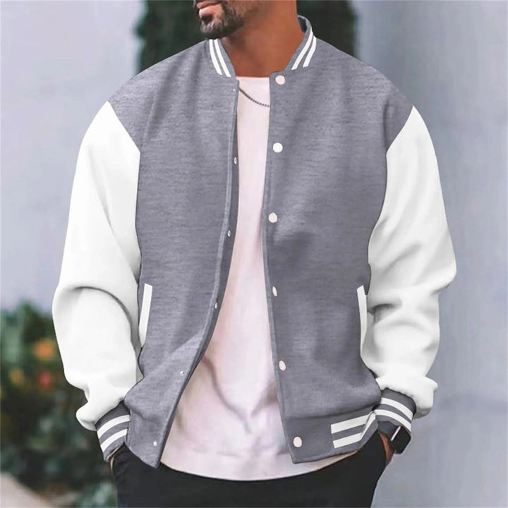 Contrast-Sleeve Snap-Front Varsity Jacket