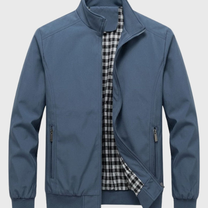 Plaid-Lined Zip Bomber Jacket