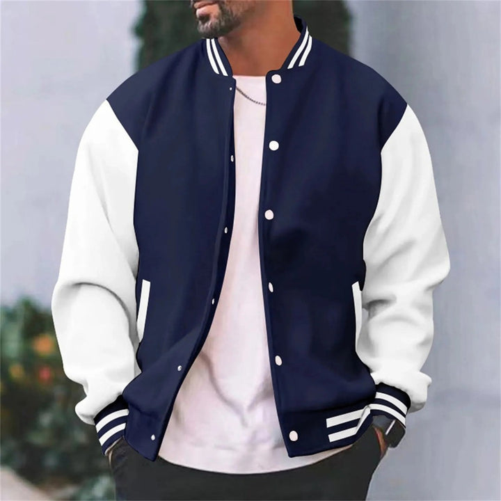 Contrast-Sleeve Snap-Front Varsity Jacket