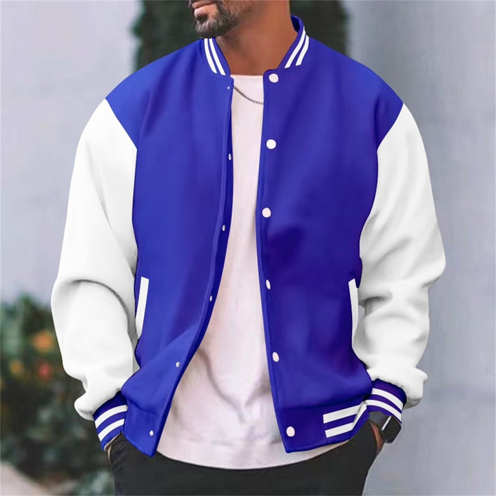 Contrast-Sleeve Snap-Front Varsity Jacket