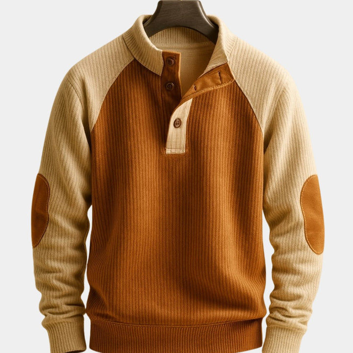 Colour-Block Raglan Button-Neck Sweater