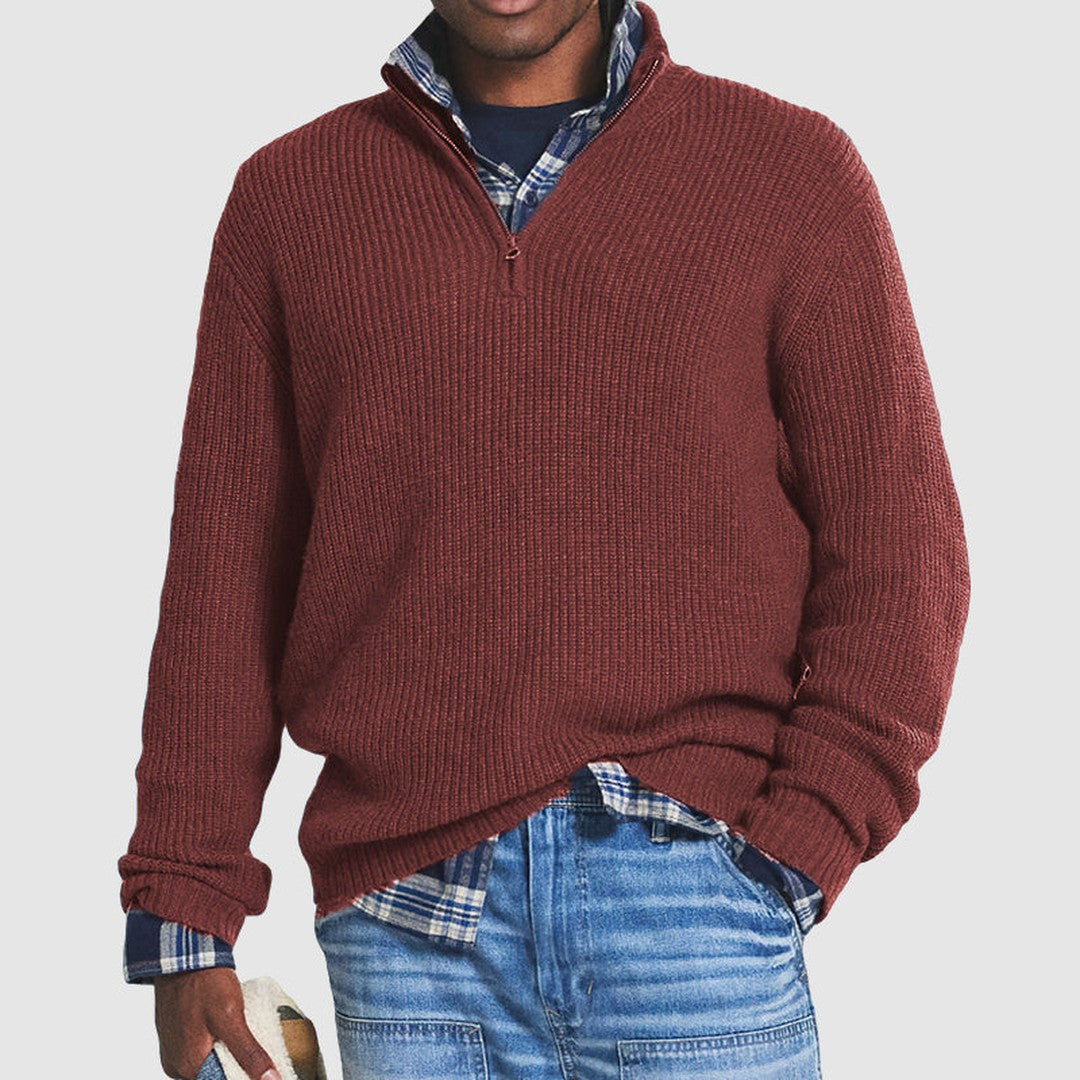 Textured Rib Quarter-Zip Knit Sweater
