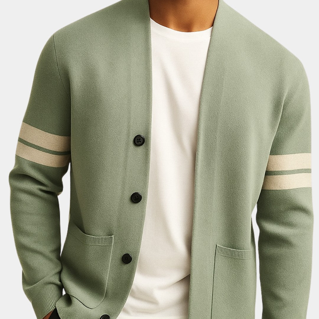 Striped Trim Button Cardigan