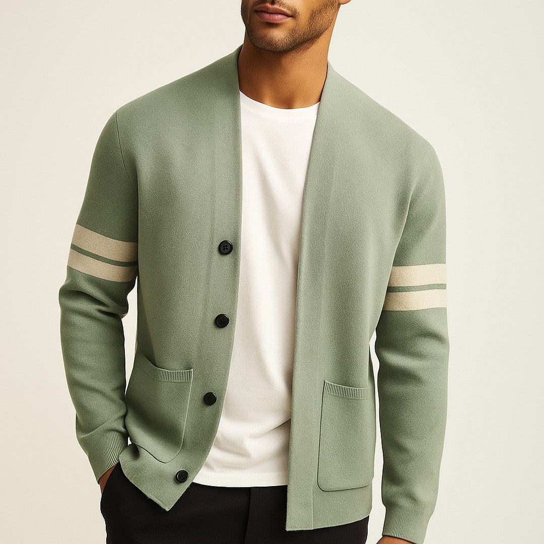 Striped Trim Button Cardigan