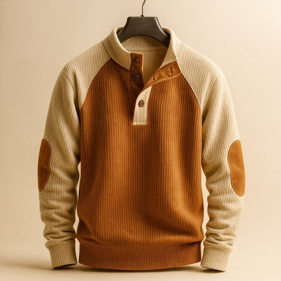 Colour-Block Raglan Button-Neck Sweater