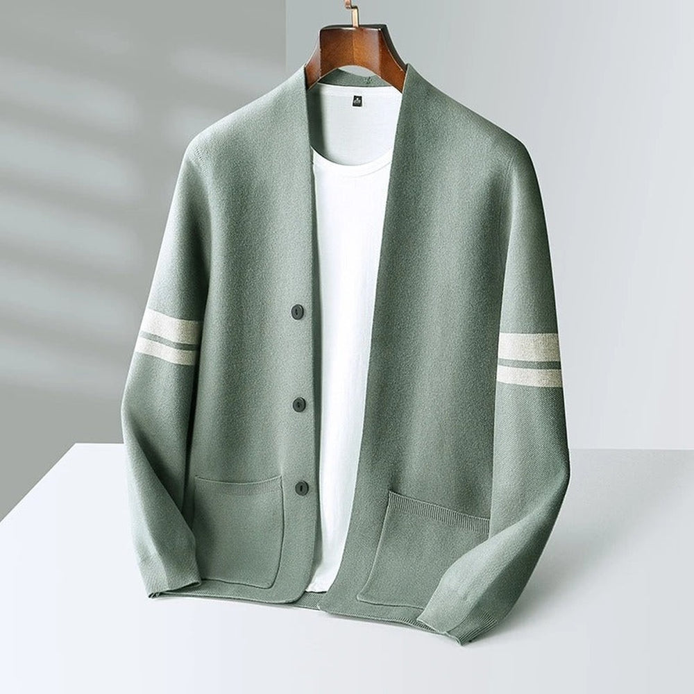 Striped Trim Button Cardigan