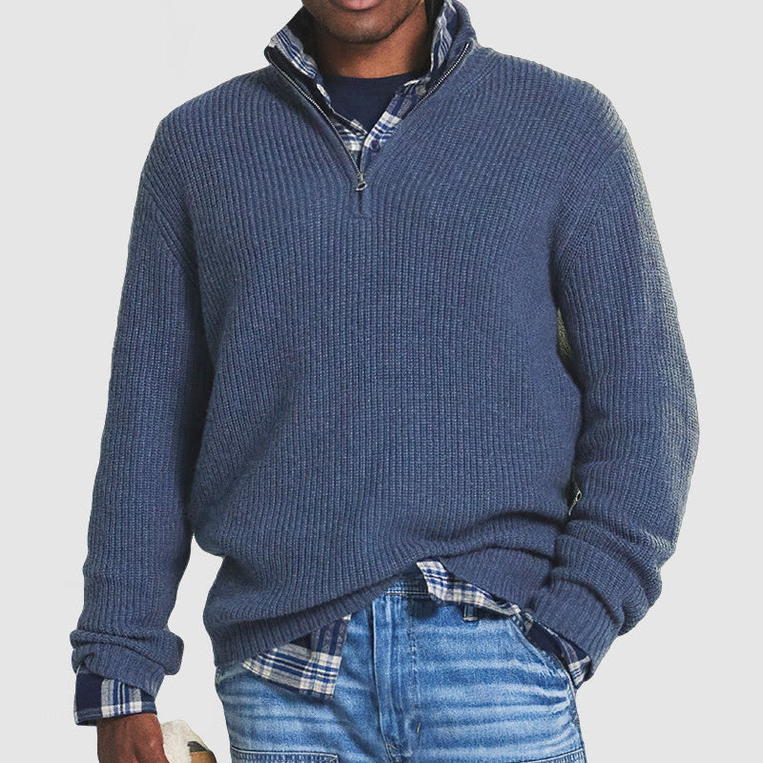 Textured Rib Quarter-Zip Knit Sweater