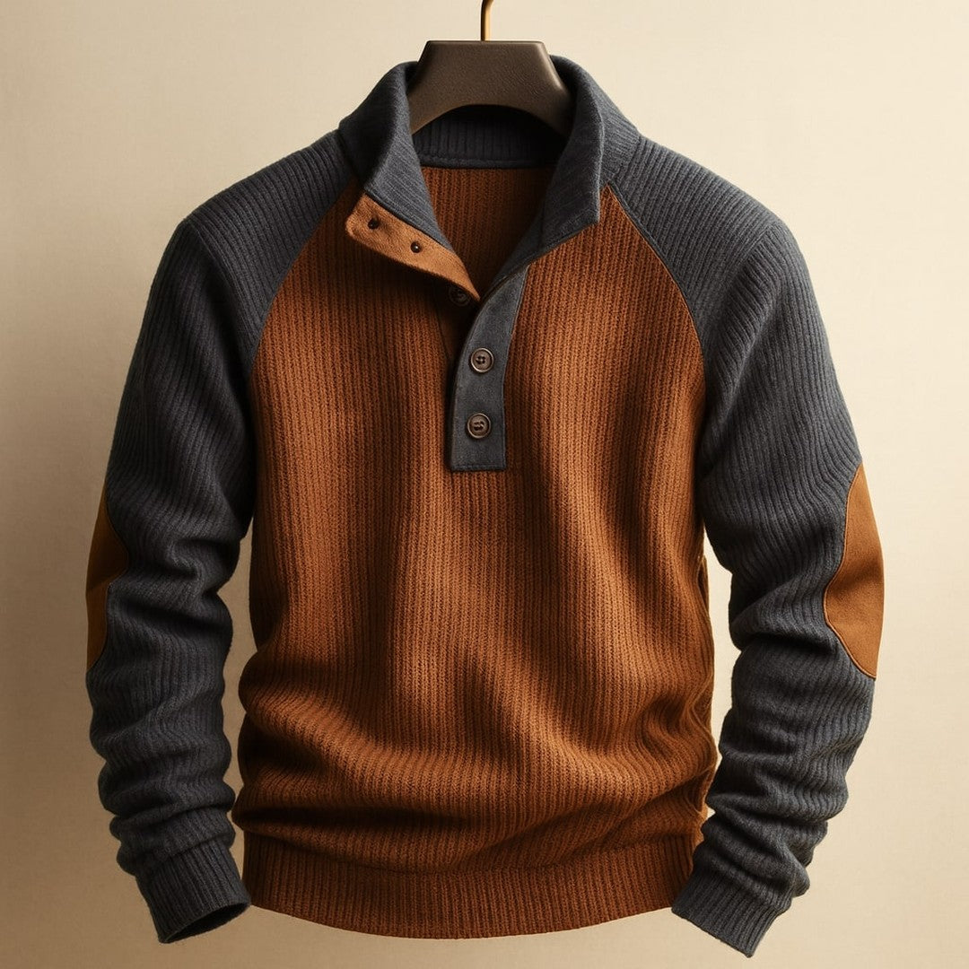 Colour-Block Raglan Button-Neck Sweater