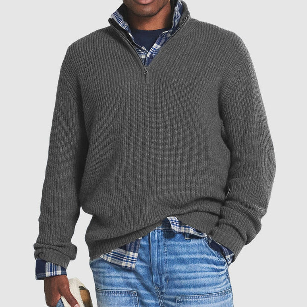 Textured Rib Quarter-Zip Knit Sweater