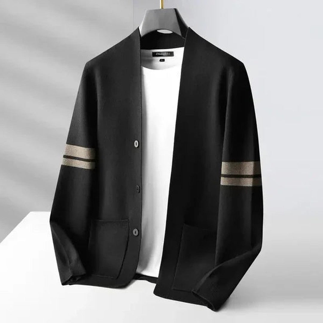 Striped Trim Button Cardigan