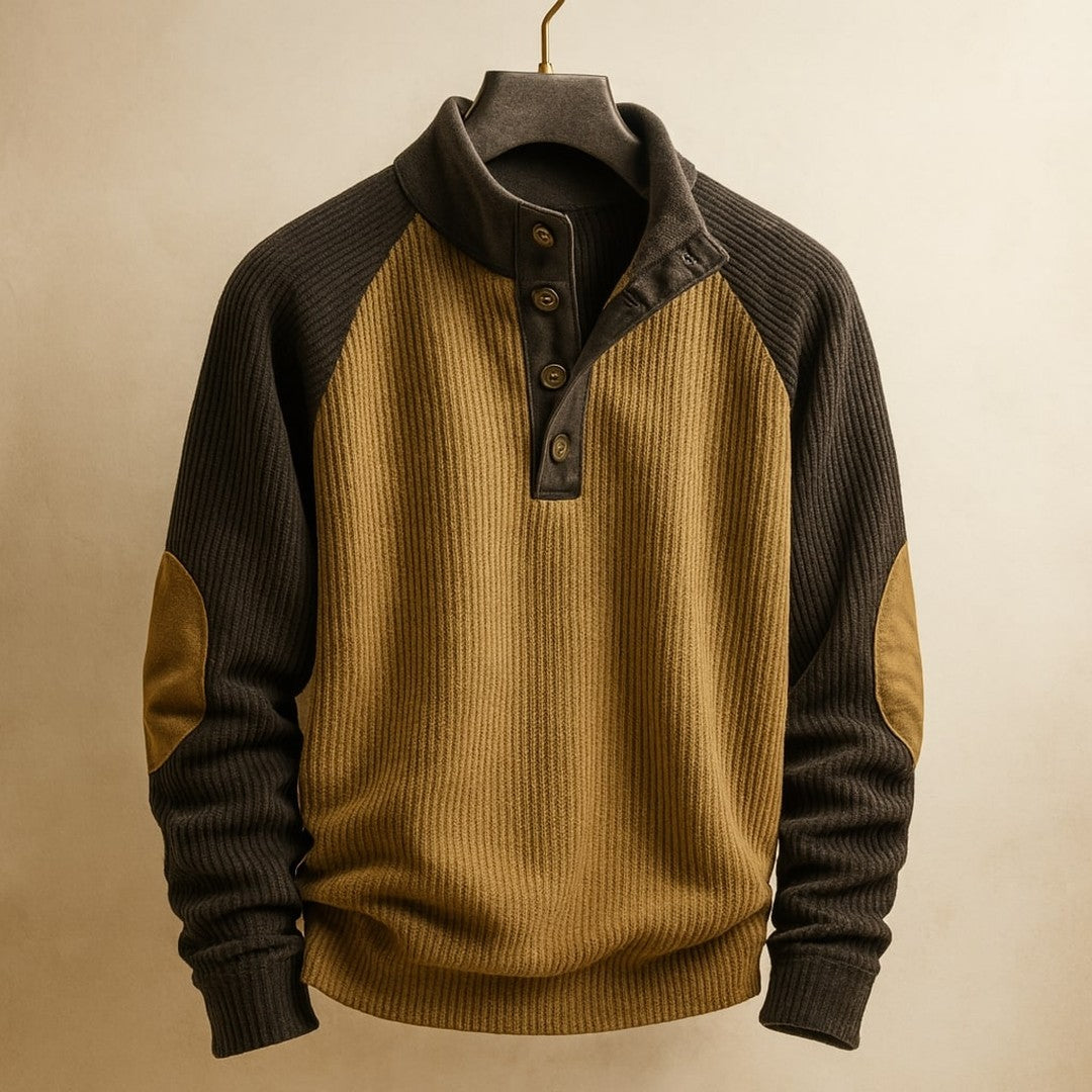 Colour-Block Raglan Button-Neck Sweater