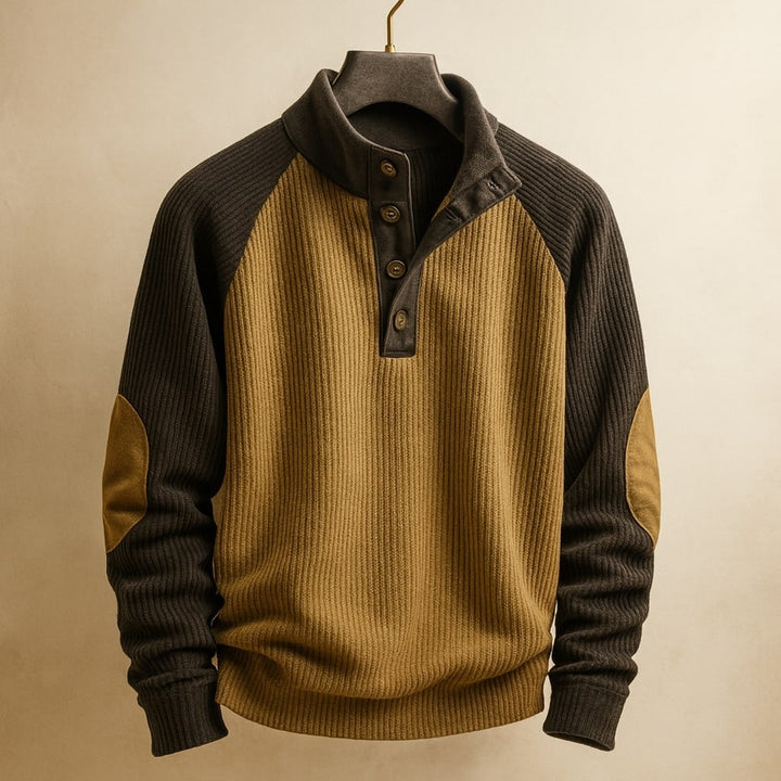 Colour-Block Raglan Button-Neck Sweater