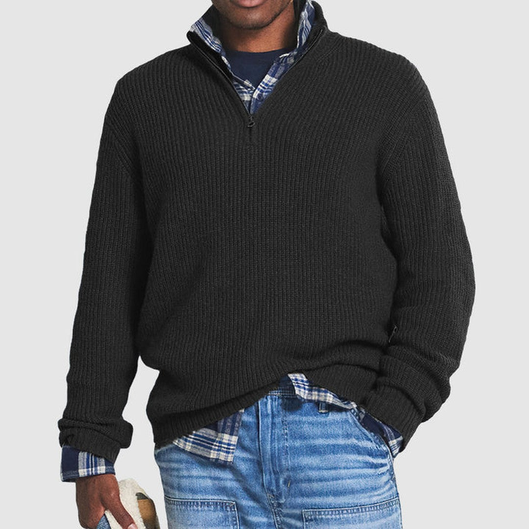 Textured Rib Quarter-Zip Knit Sweater