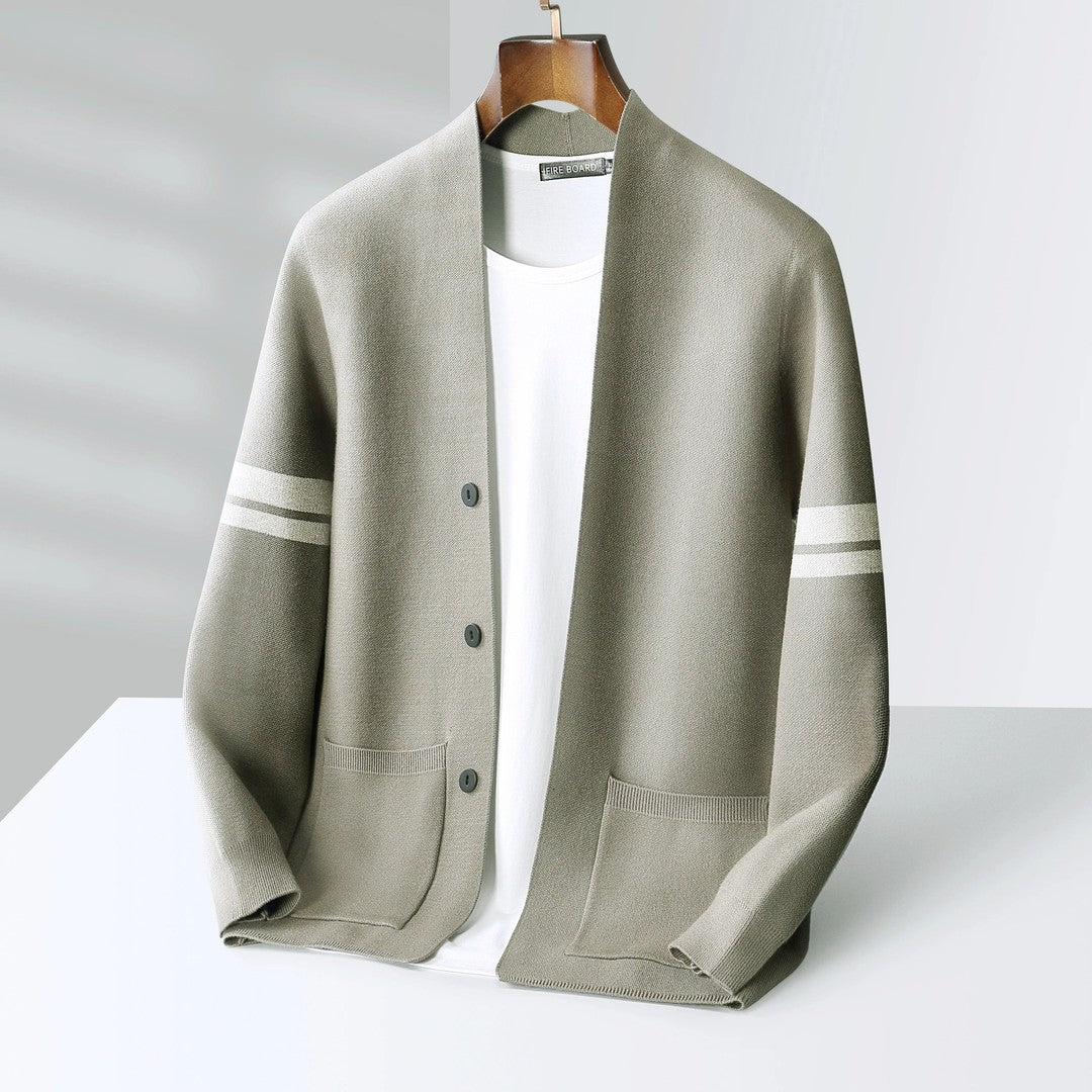 Striped Trim Button Cardigan